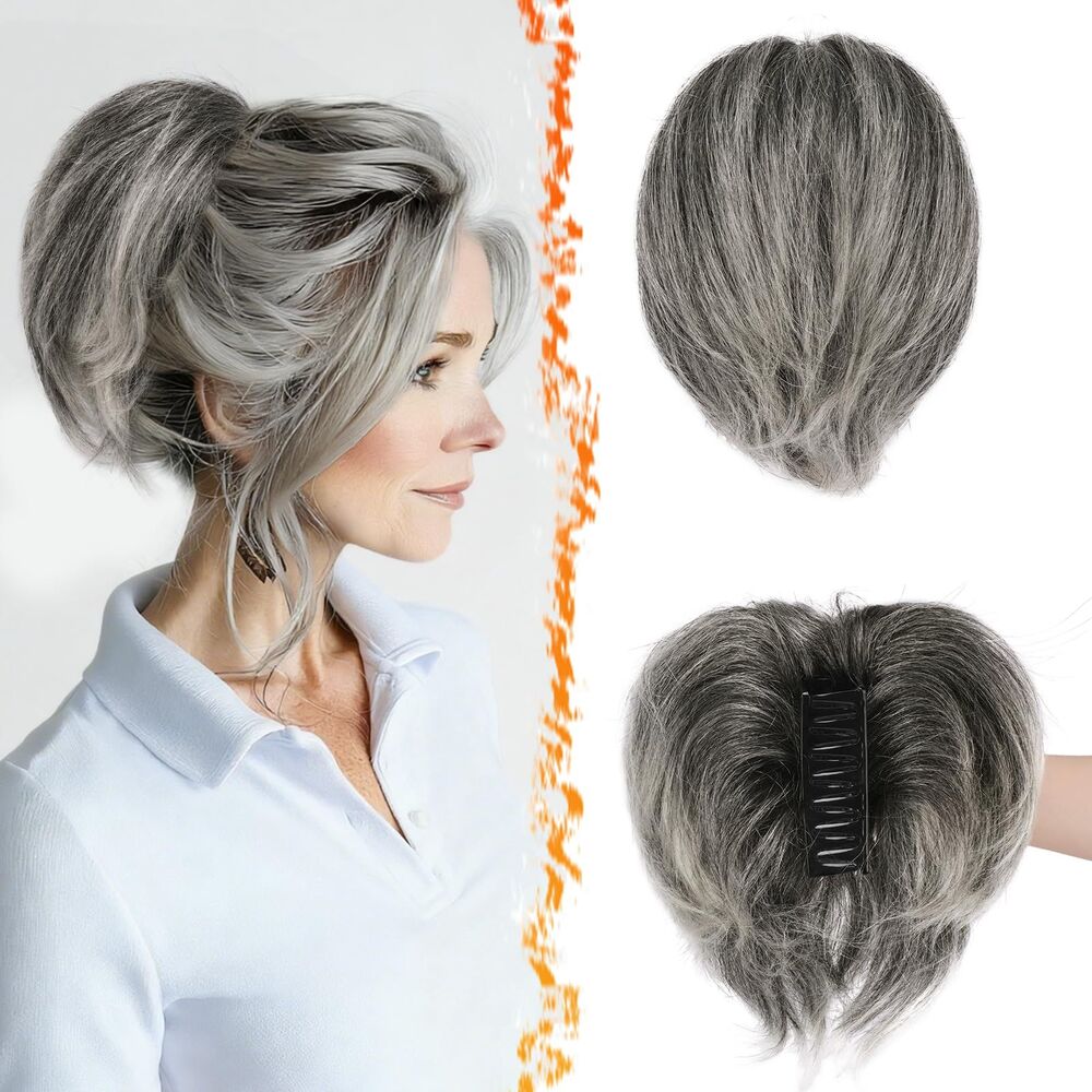 Claw Clip Short Human Hair Gray Ponytail Extension - 8 Inch, 18C-195H004